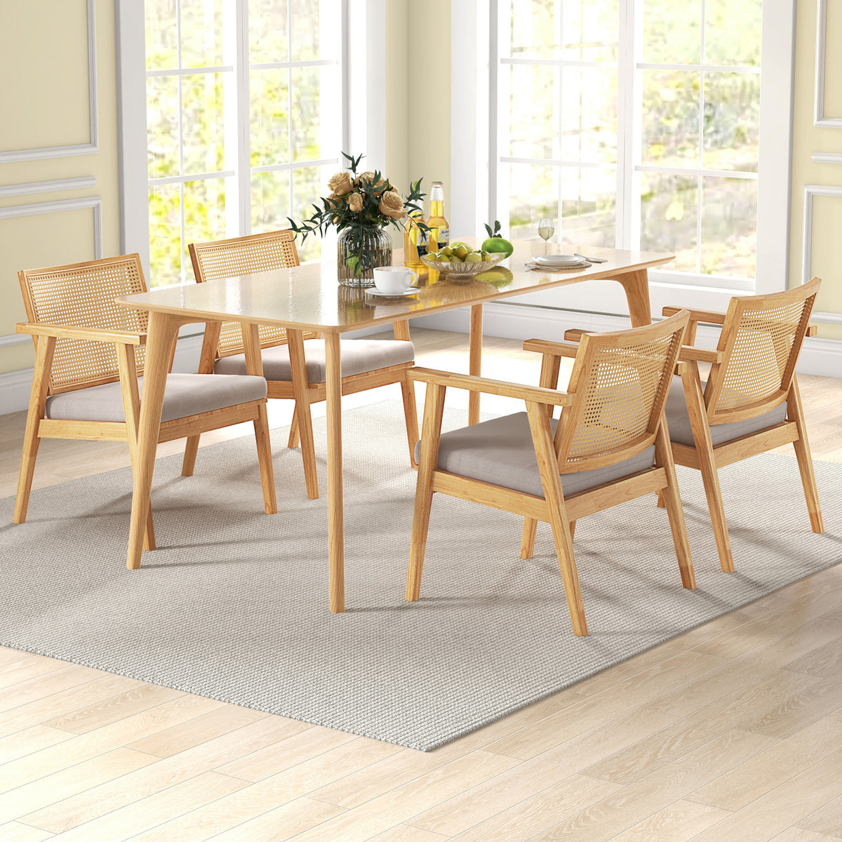 Mid Century Modern Accent Chairs Set of 2, Natural