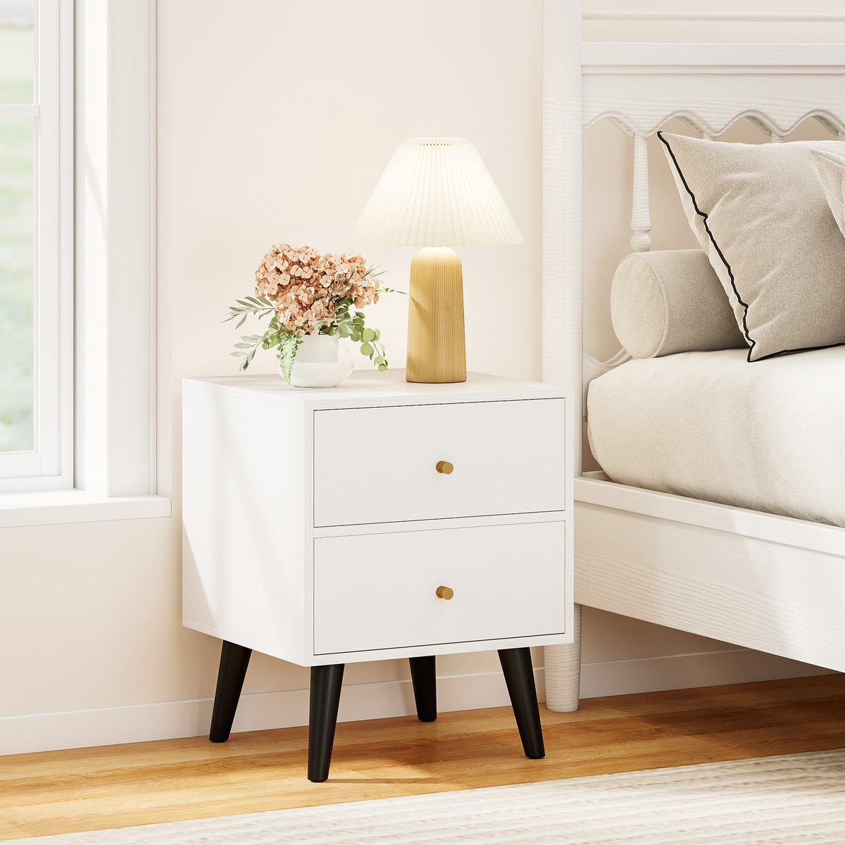 Black Mid Century Modern Nightstand with Drawers - 1 Piece