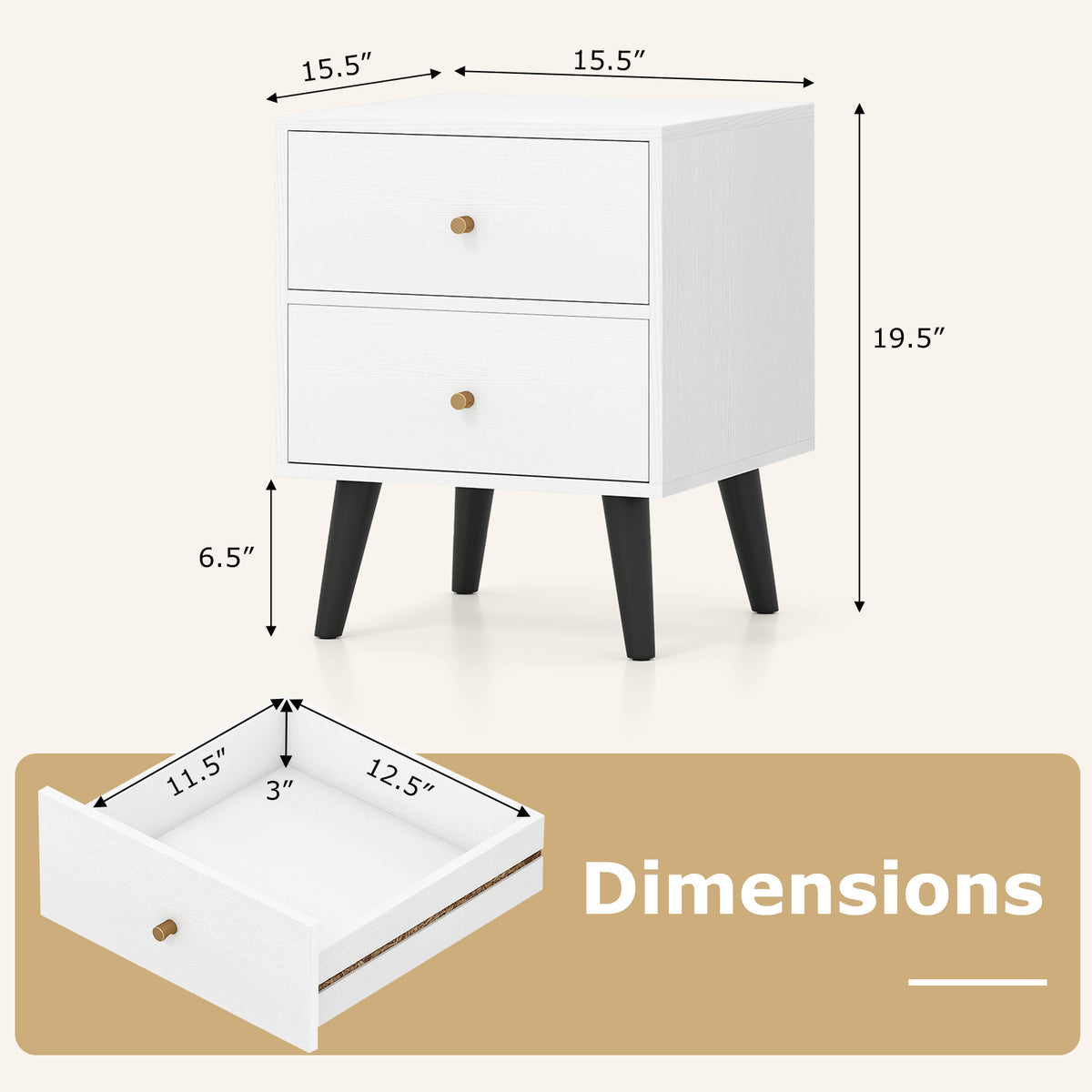 Black Mid Century Modern Nightstand with Drawers - 1 Piece