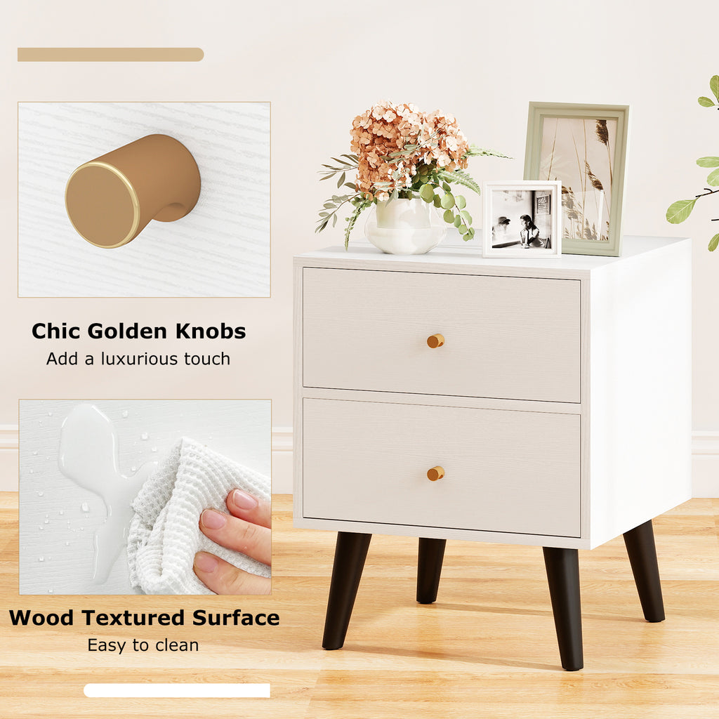 Mid Century Modern Nightstand with Golden Knobs - Black