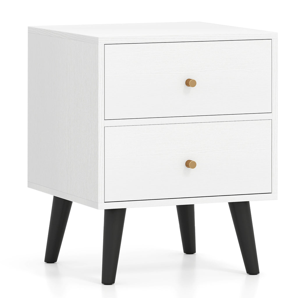 Mid Century Modern Nightstand with Golden Knobs - Black