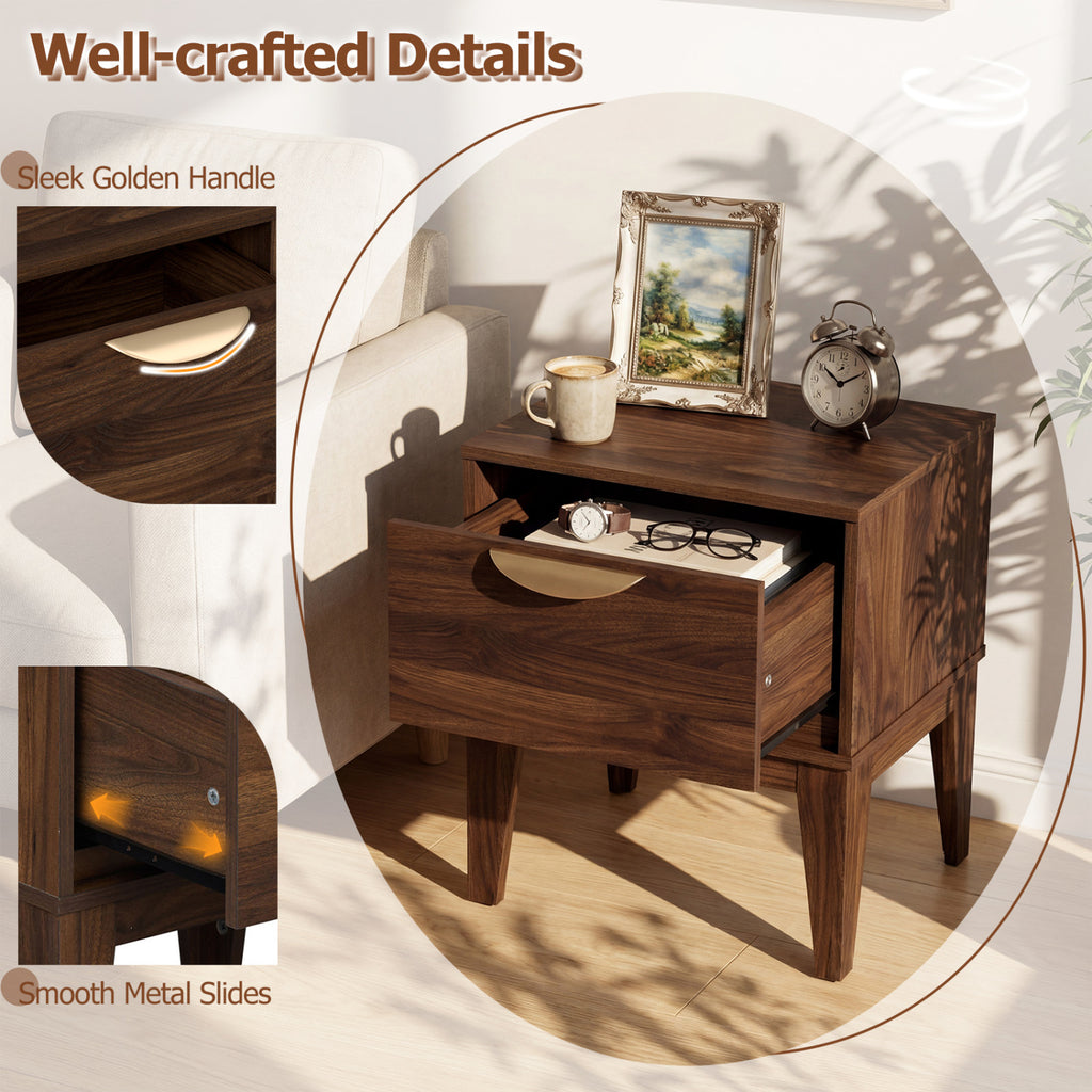 Mid Century Modern Bedside Table with Drawer - Walnut