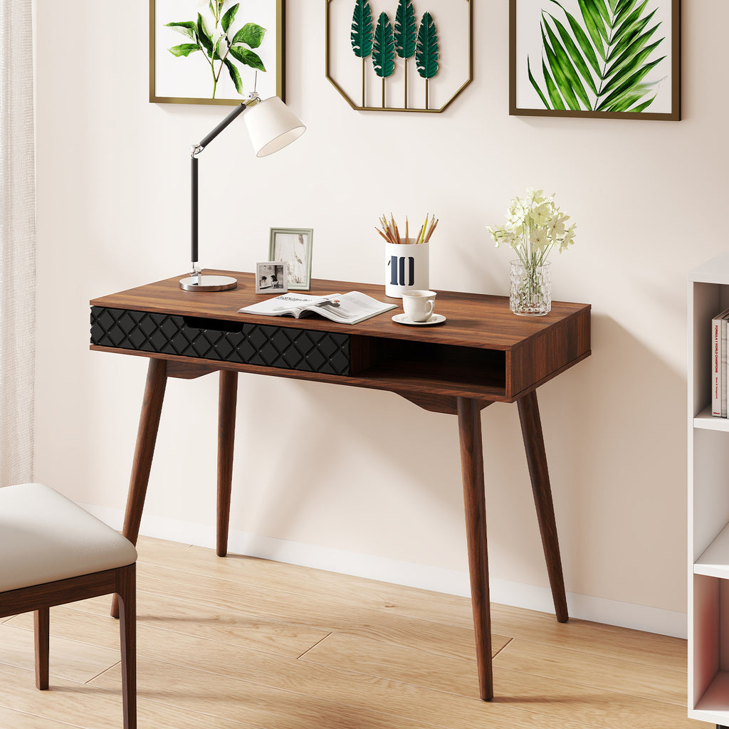Mid-Century Modern Computer Desk with Drawer - Brown