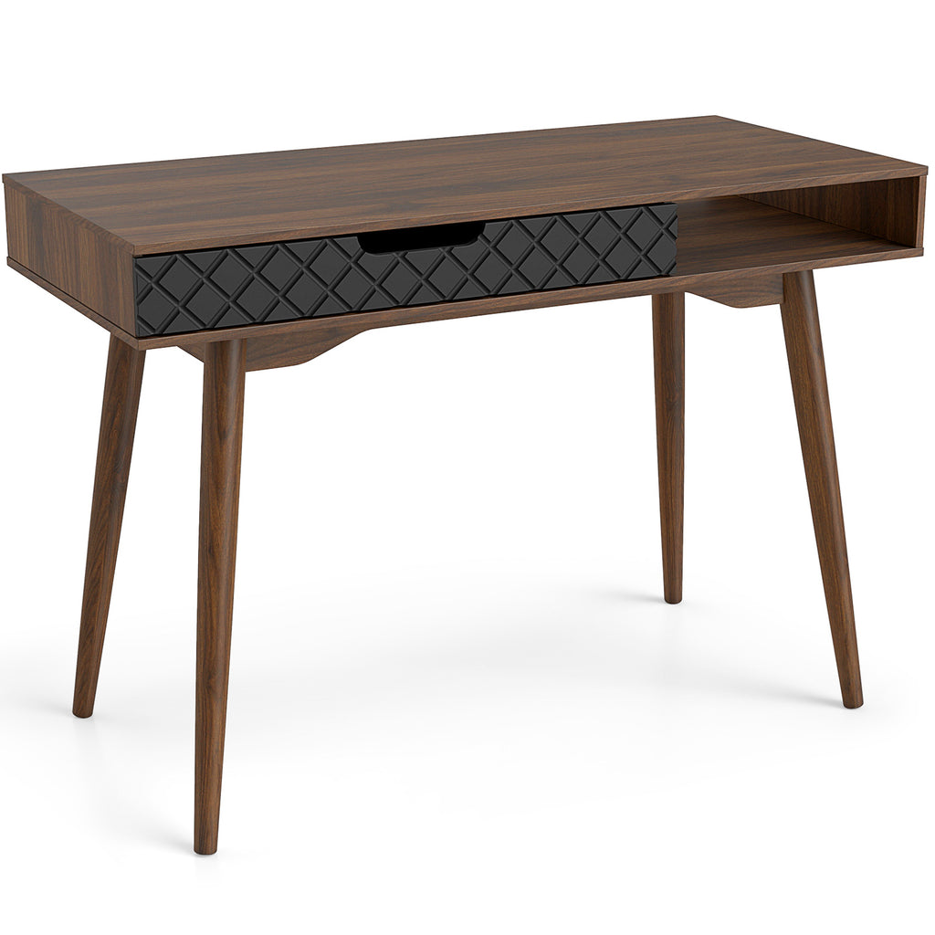 Mid-Century Modern Computer Desk with Drawer & Compartment - Brown