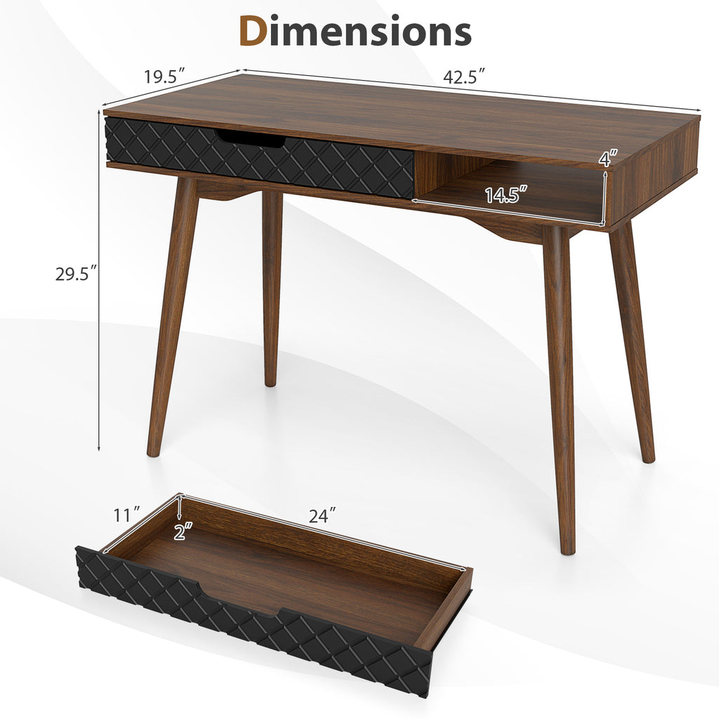 Mid-Century Modern Computer Desk with Drawer - Brown