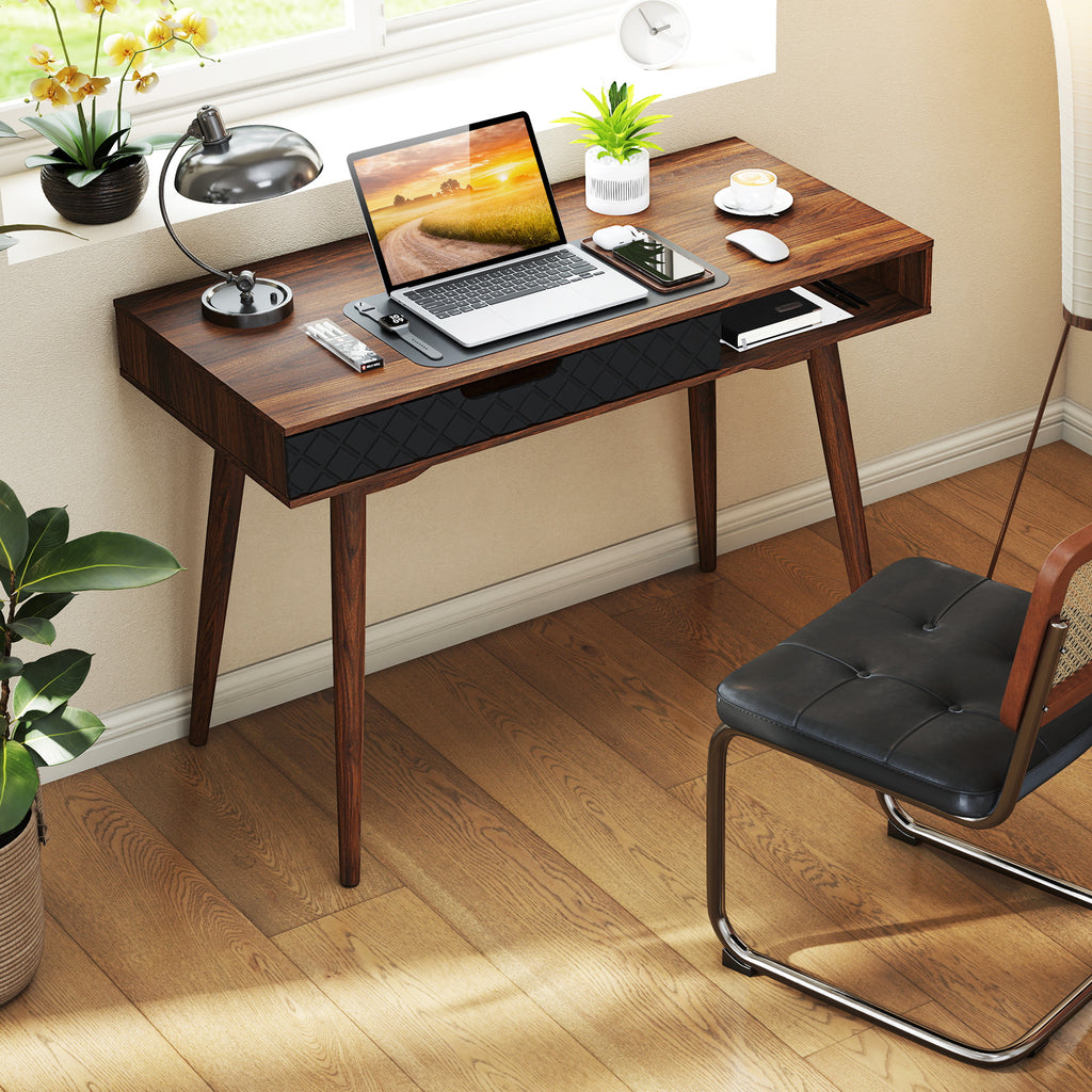 Mid-Century Modern Computer Desk with Drawer - Brown