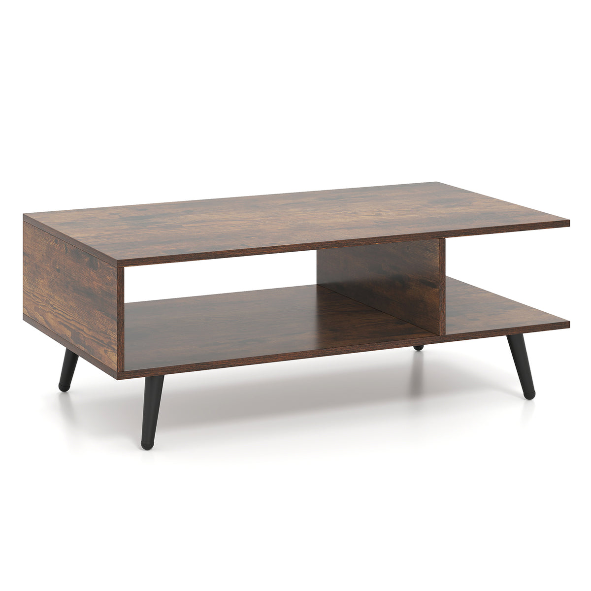 Mid Century Modern Coffee Table 2-Tier with Storage - White