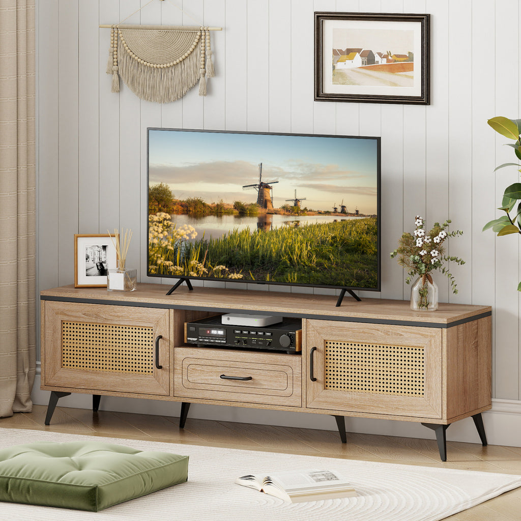 Mid Century Modern Entertainment Center with Storage - Oak
