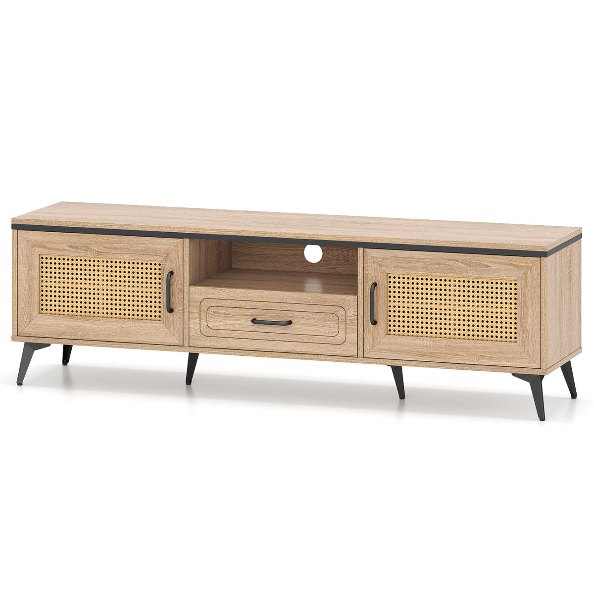 Mid Century Modern Entertainment Center with Storage - Oak