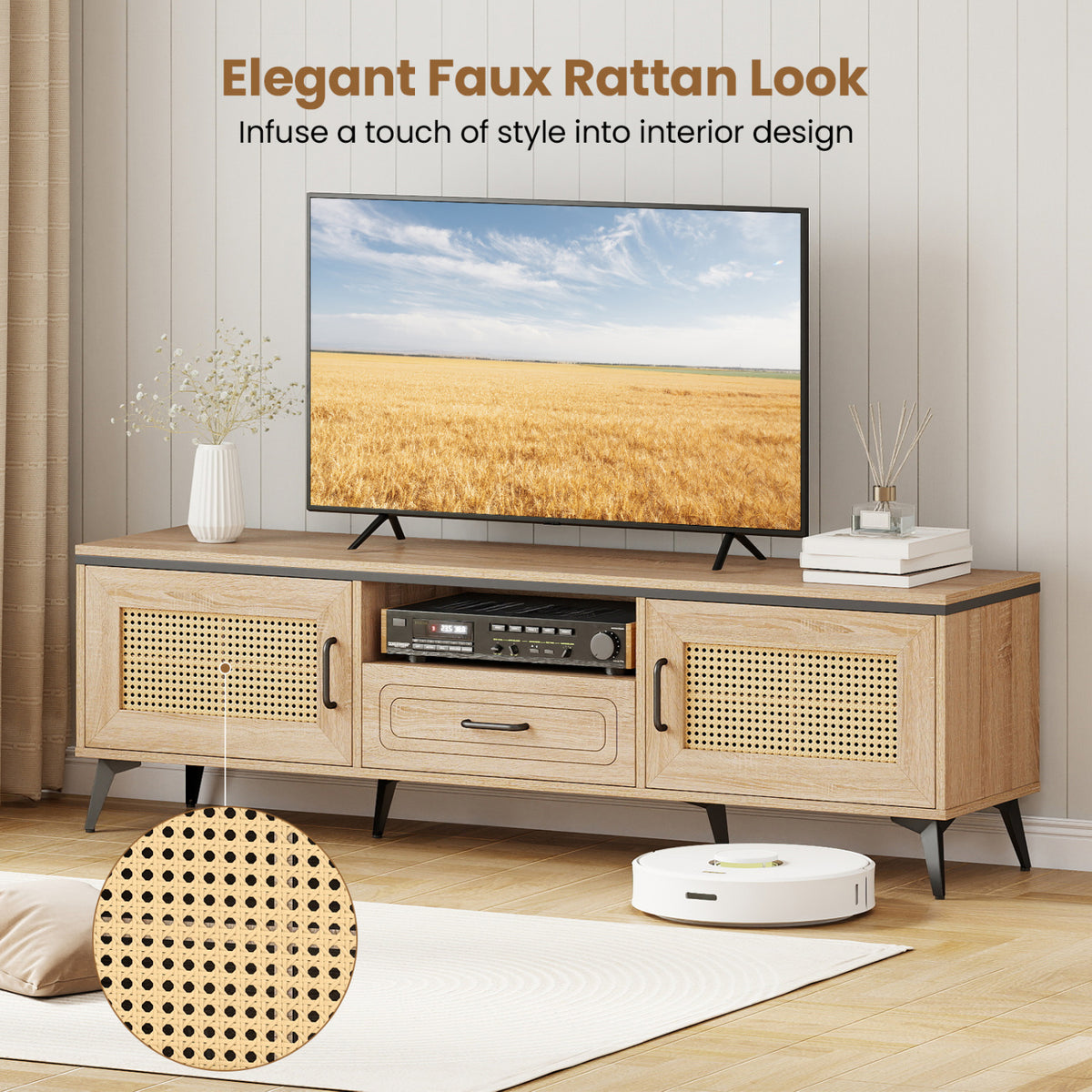 Mid Century Modern Entertainment Center with Storage - Oak
