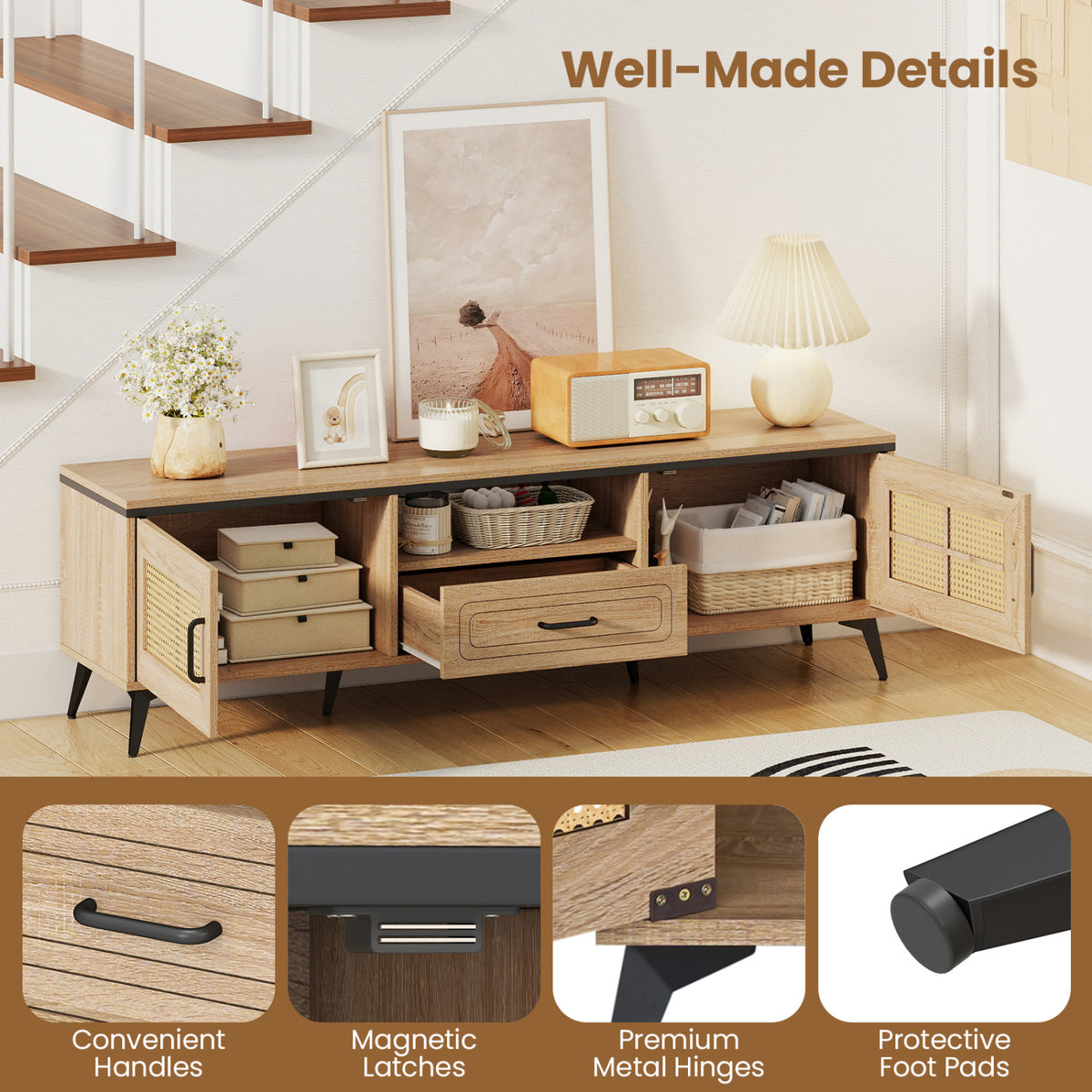 Mid Century Modern Entertainment Center with Storage - Oak