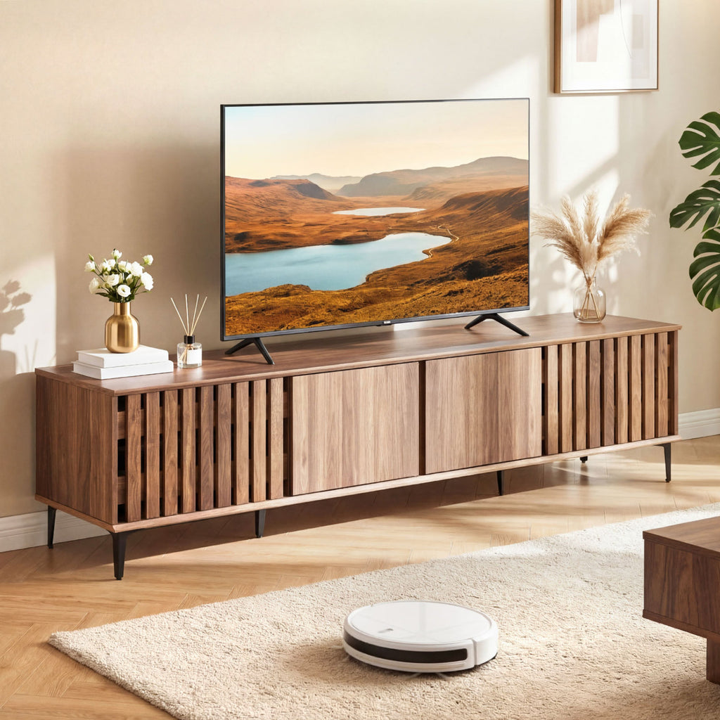 Mid Century Modern Entertainment Center for TVs up to 80", Walnut