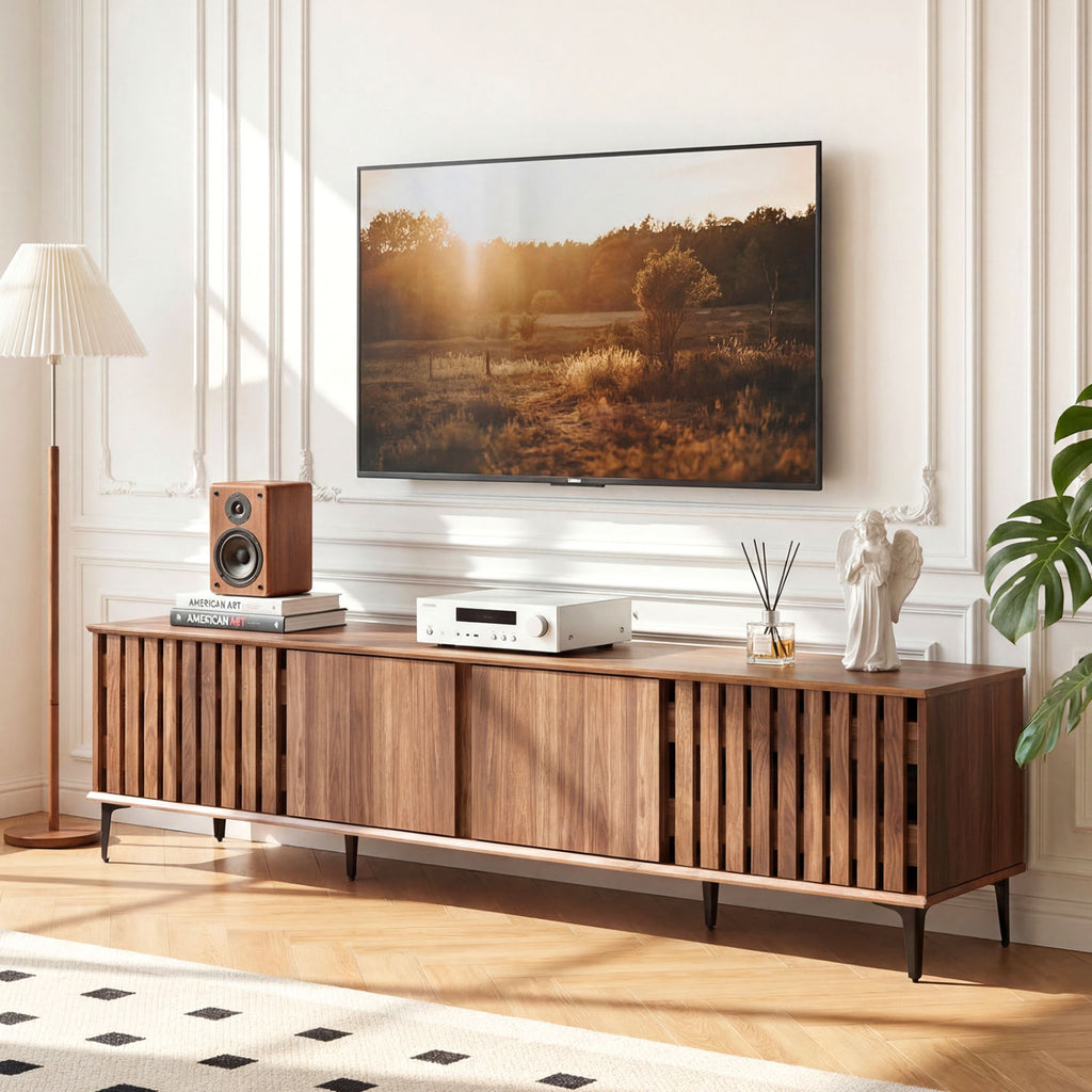 Mid Century Modern Entertainment Center for TVs up to 80", Walnut