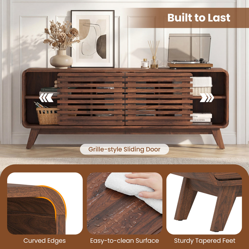 Mid Century Modern Entertainment Center with Sliding Doors - Walnut