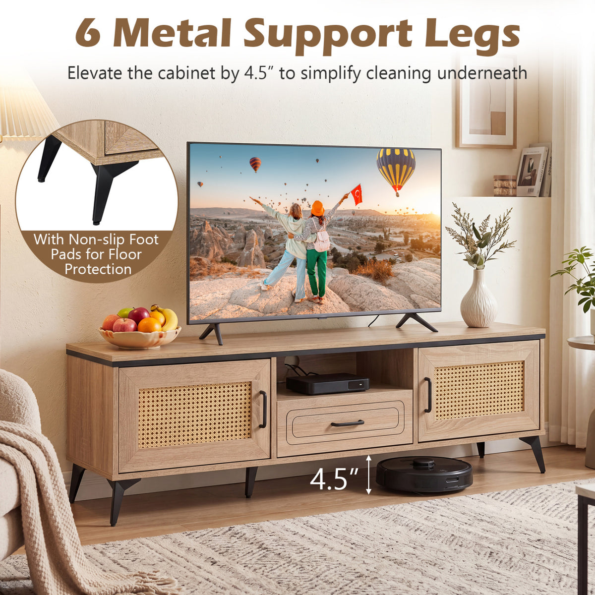 Mid Century Modern Entertainment Center with Storage - Oak