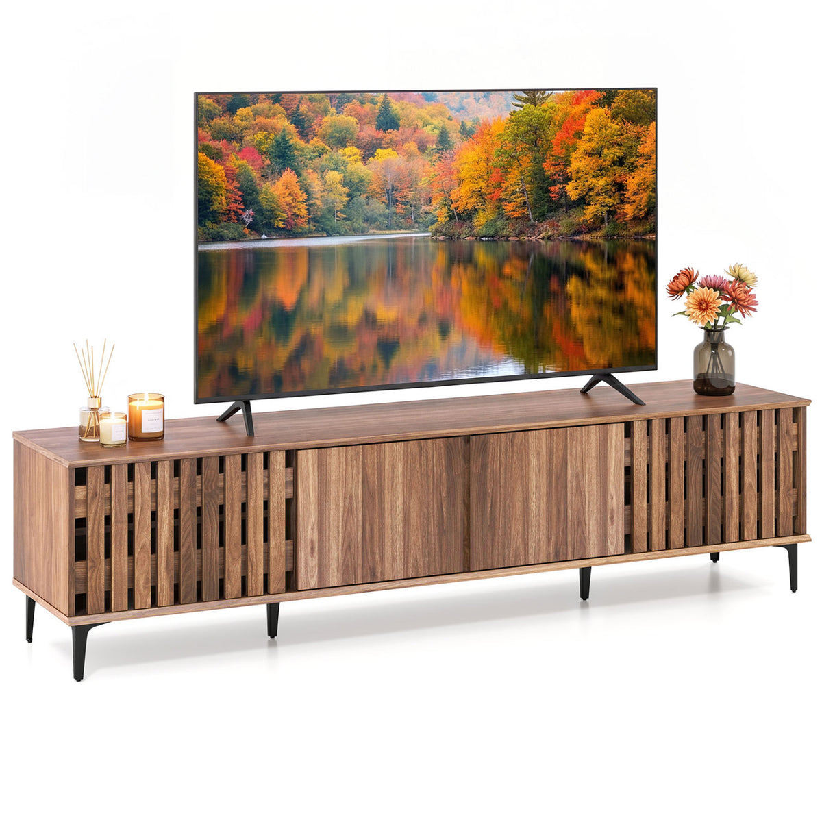 Mid Century Modern Entertainment Center for TVs up to 80", Walnut