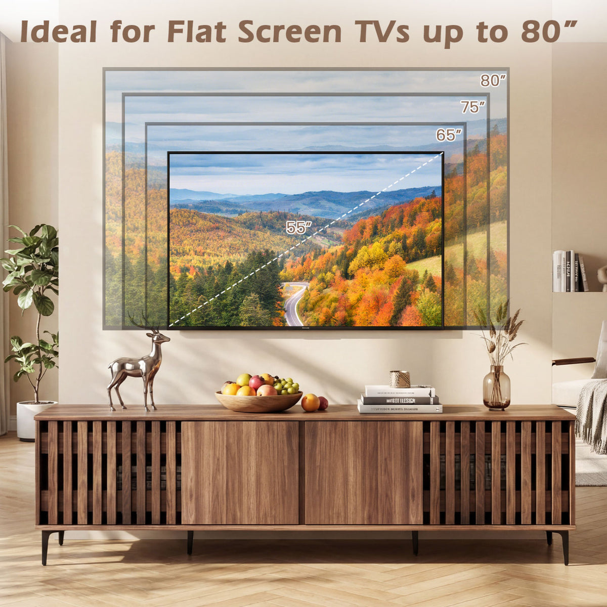 Mid Century Modern Entertainment Center for TVs up to 80", Walnut
