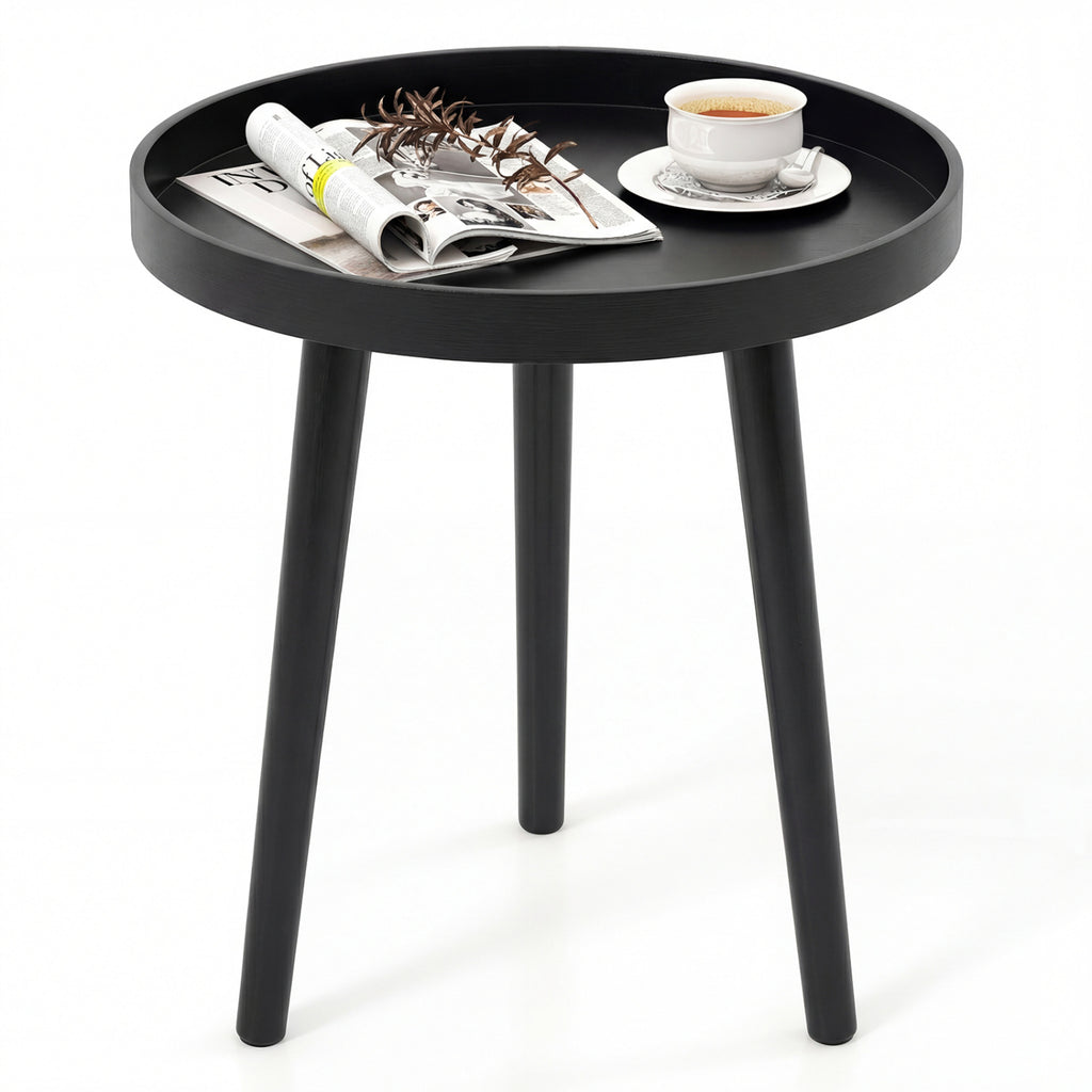 Mid Century Modern Round Coffee Table with Bamboo Feet - Black