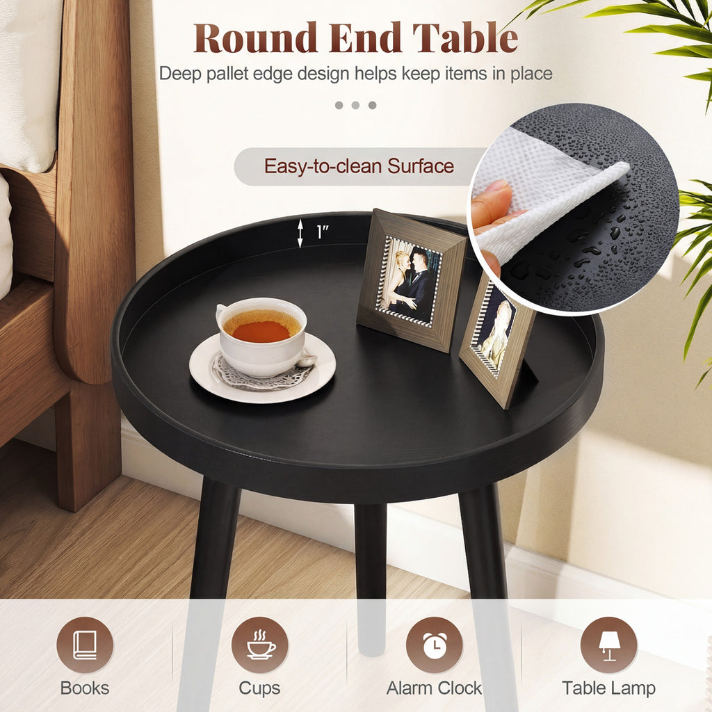Mid Century Modern Round Coffee Table with Bamboo Feet - Black