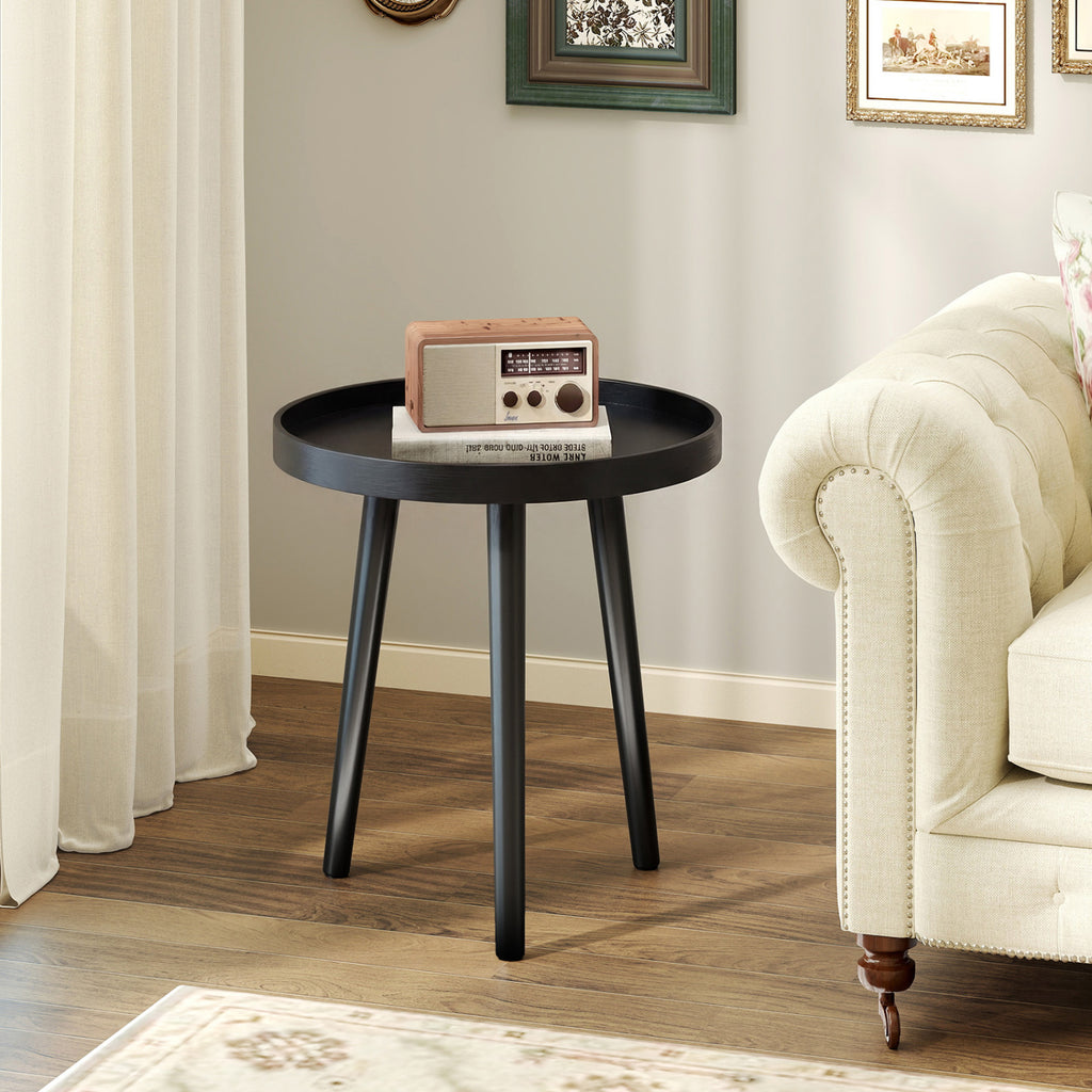 Mid Century Modern Round Coffee Table with Bamboo Feet - Black