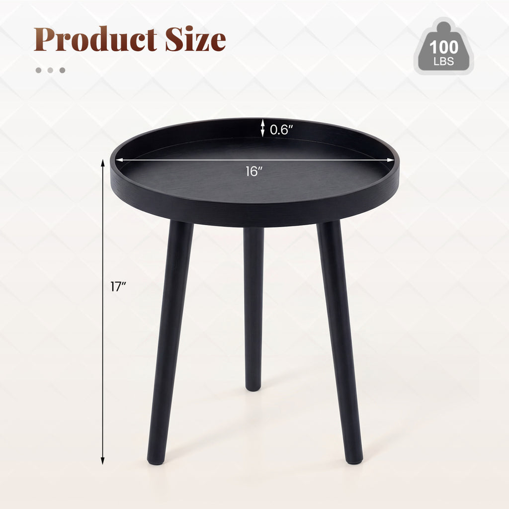 Mid Century Modern Round Coffee Table with Bamboo Feet - Black