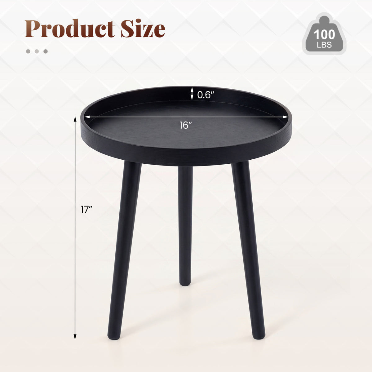 Mid Century Modern Round Coffee Table with Bamboo Feet - Black