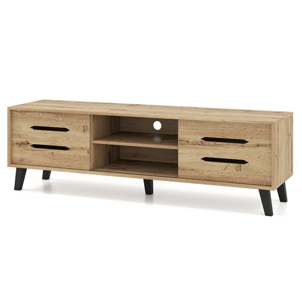 Mid Century Modern TV Stand with Sliding Doors - Natural, fits 65 Inch TVs