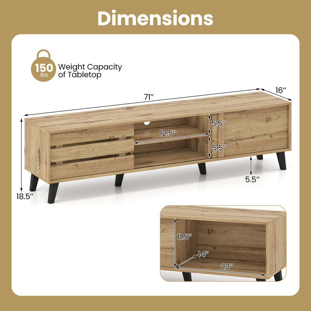 80 Inch TV Stand with Sliding Doors and Storage - Oak