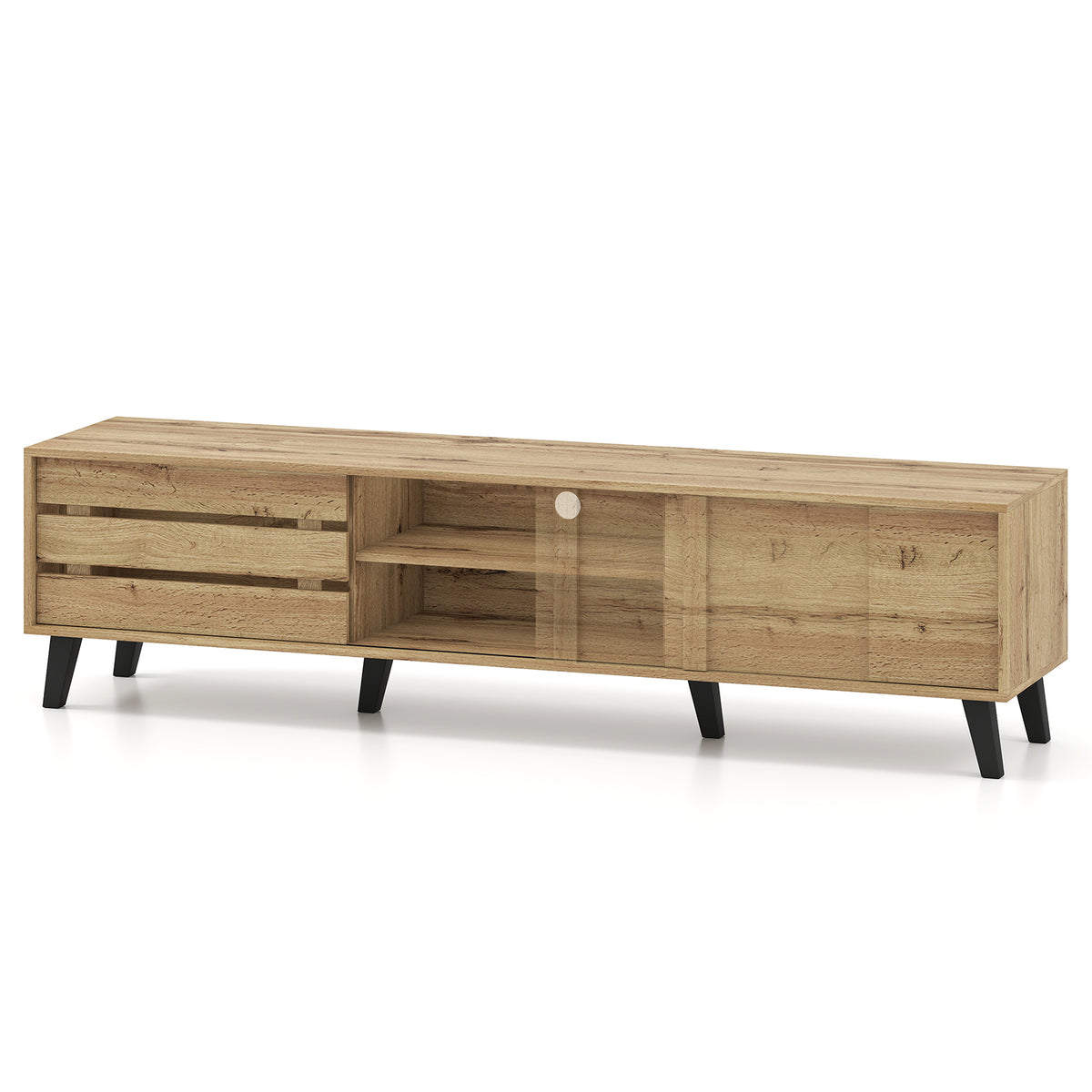 80 Inch TV Stand with Sliding Doors and Storage - Oak