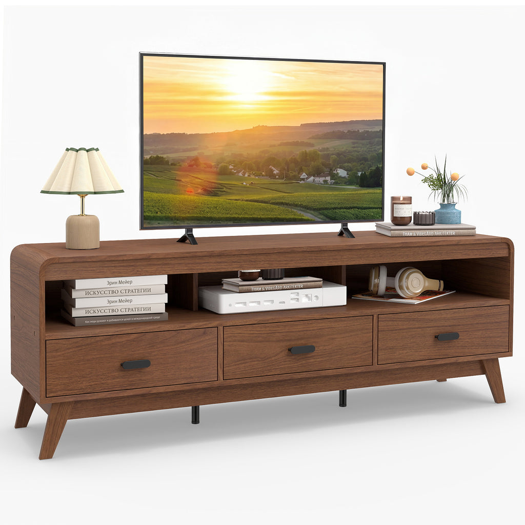 Mid Century Modern TV Stand for 70" TVs with Drawers - Walnut