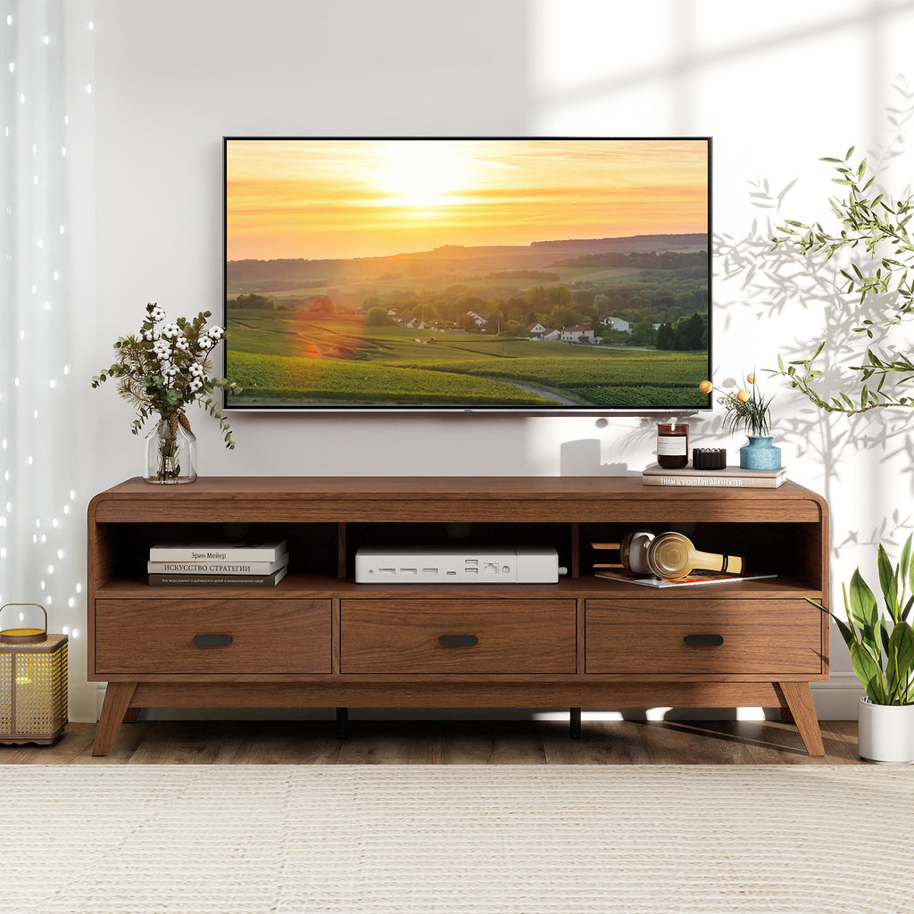 Mid Century Modern TV Stand for 70" TVs with Drawers - Walnut