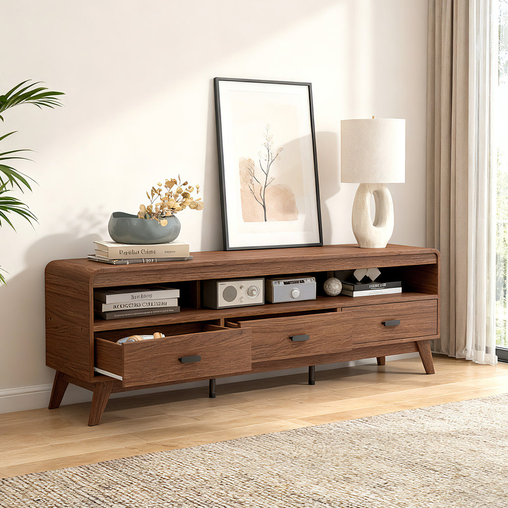 Mid Century Modern TV Stand for 70" TVs with Drawers - Walnut