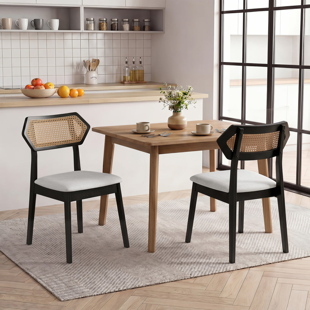 Mid Century Rattan Dining Chairs Set of 2, Black