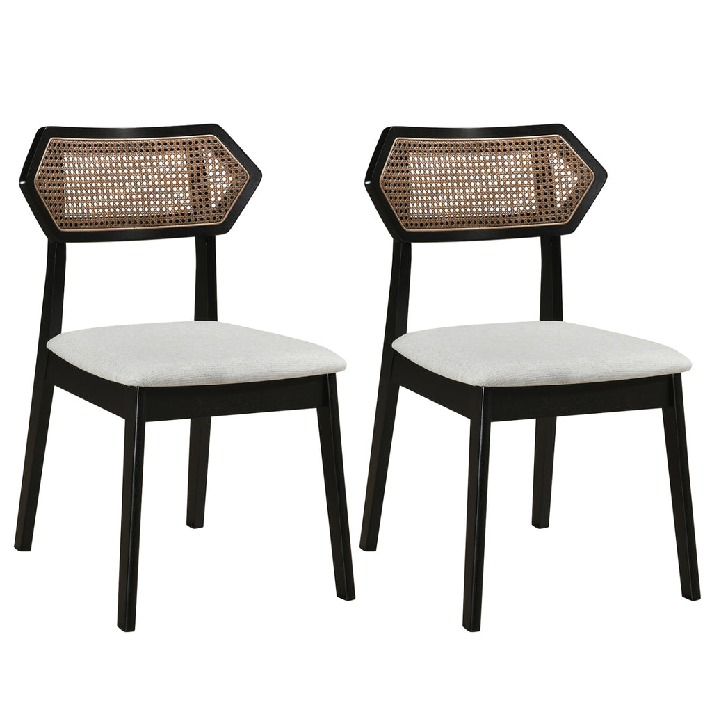 Mid Century Rattan Dining Chairs Set of 2, Black