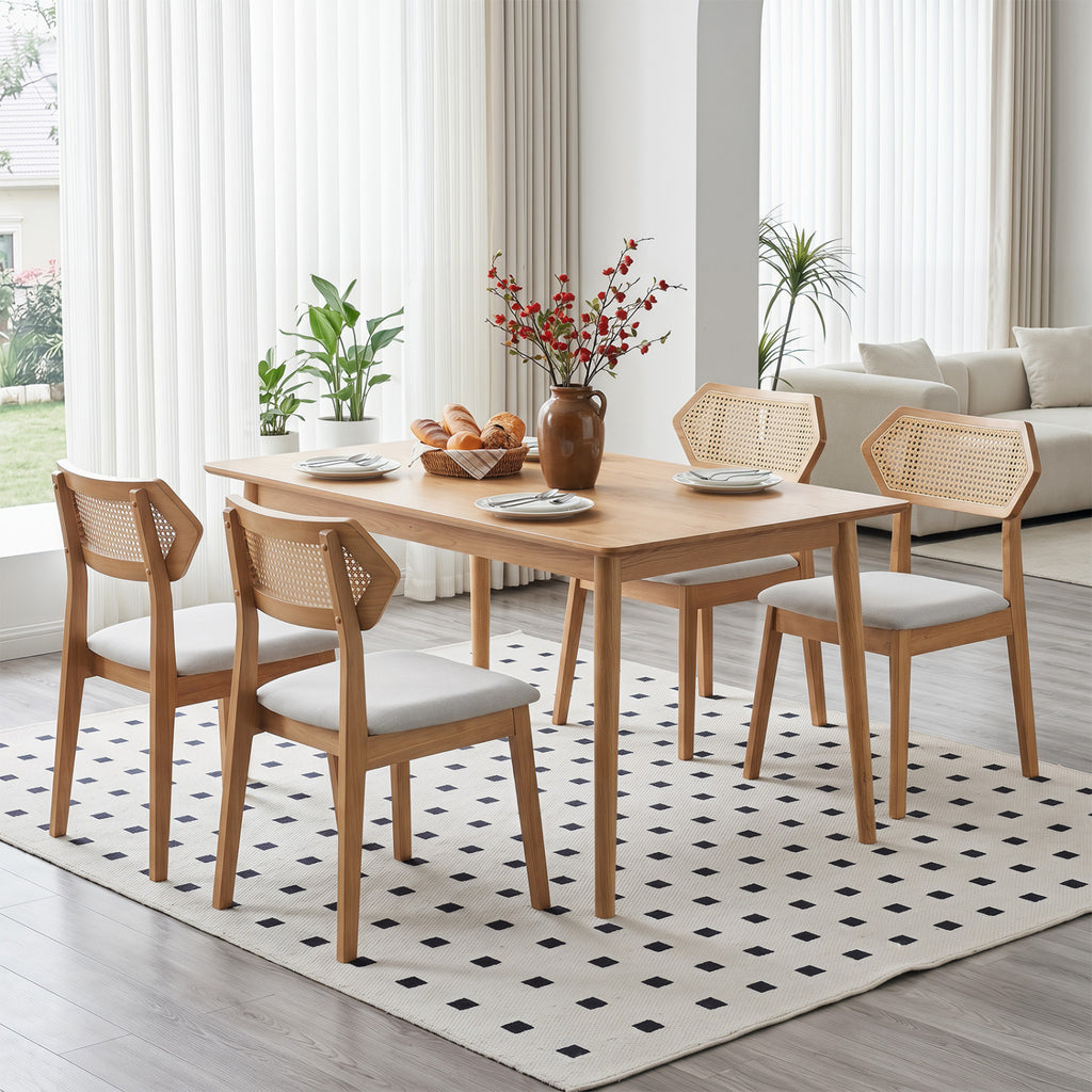 Mid Century Rattan Dining Chairs Set of 4 - Natural
