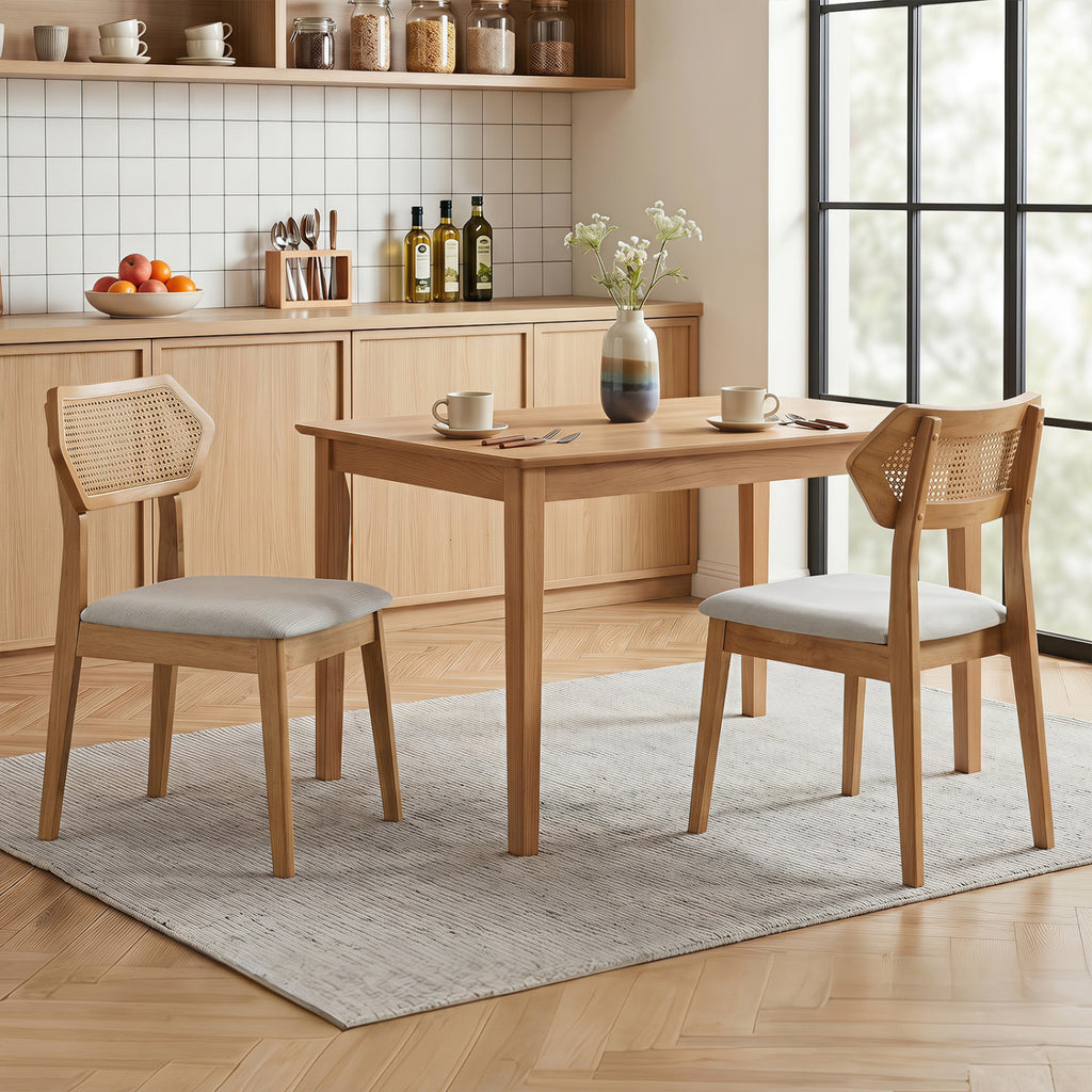 Mid Century Rattan Dining Chairs Set of 4 - Natural