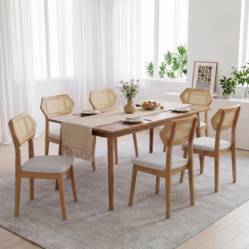 Mid Century Rattan Dining Chairs Set of 4 - Natural