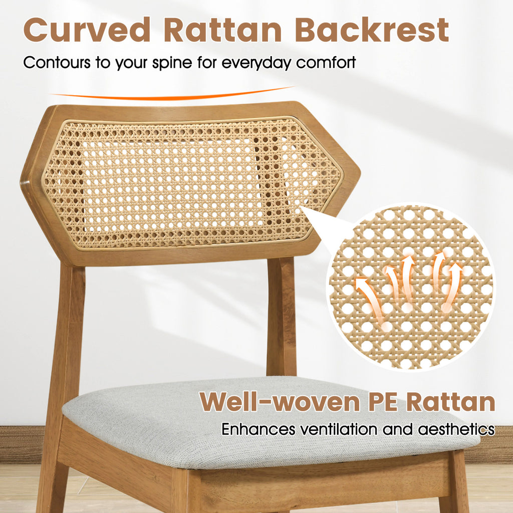 Mid Century Rattan Dining Chairs Set of 4 - Natural