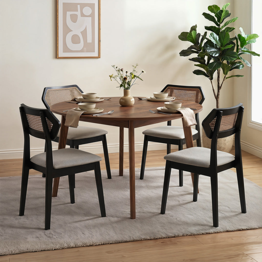 Mid Century Rattan Dining Chairs Set of 4 - Black