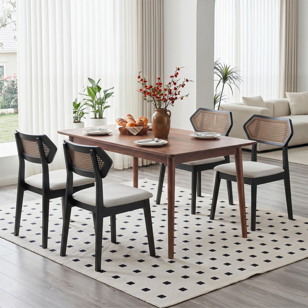 Mid-Century Rattan Dining Chairs Set of 4 - Black
