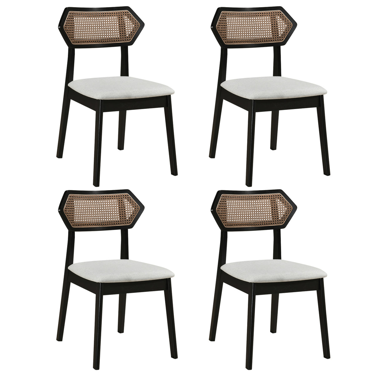 Mid Century Rattan Dining Chairs Set of 4 - Black
