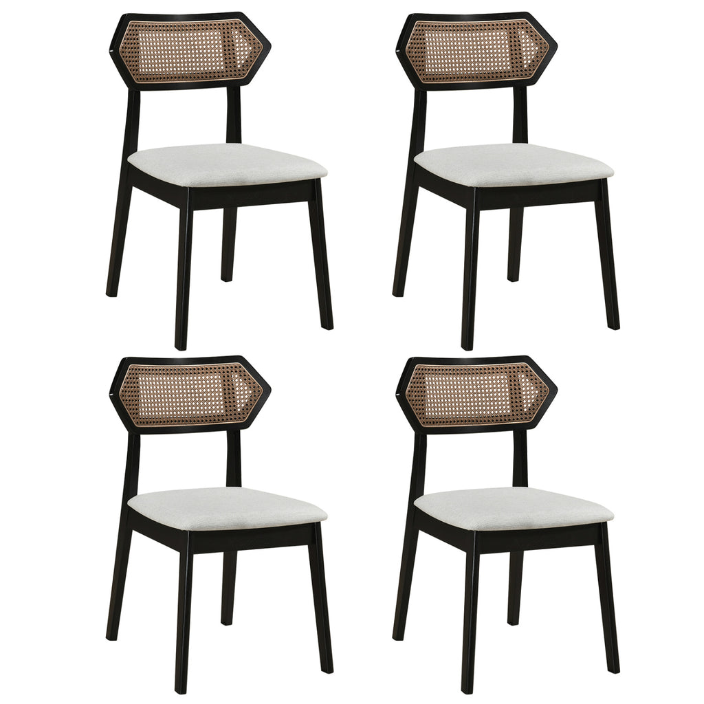 Mid-Century Rattan Dining Chairs Set of 4 - Black
