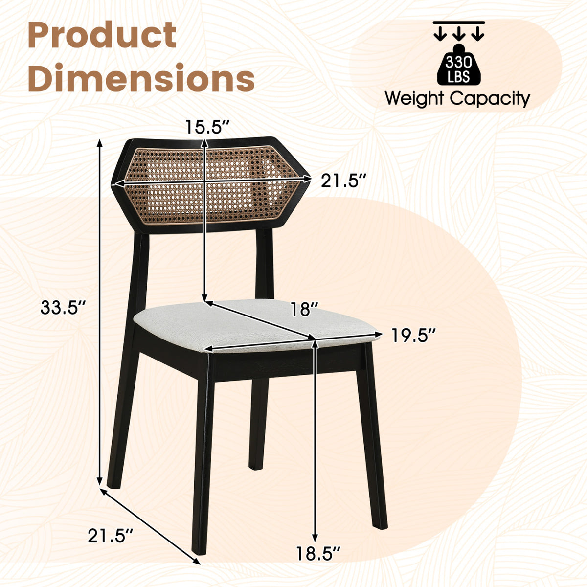 Mid-Century Rattan Dining Chairs Set of 4 - Black