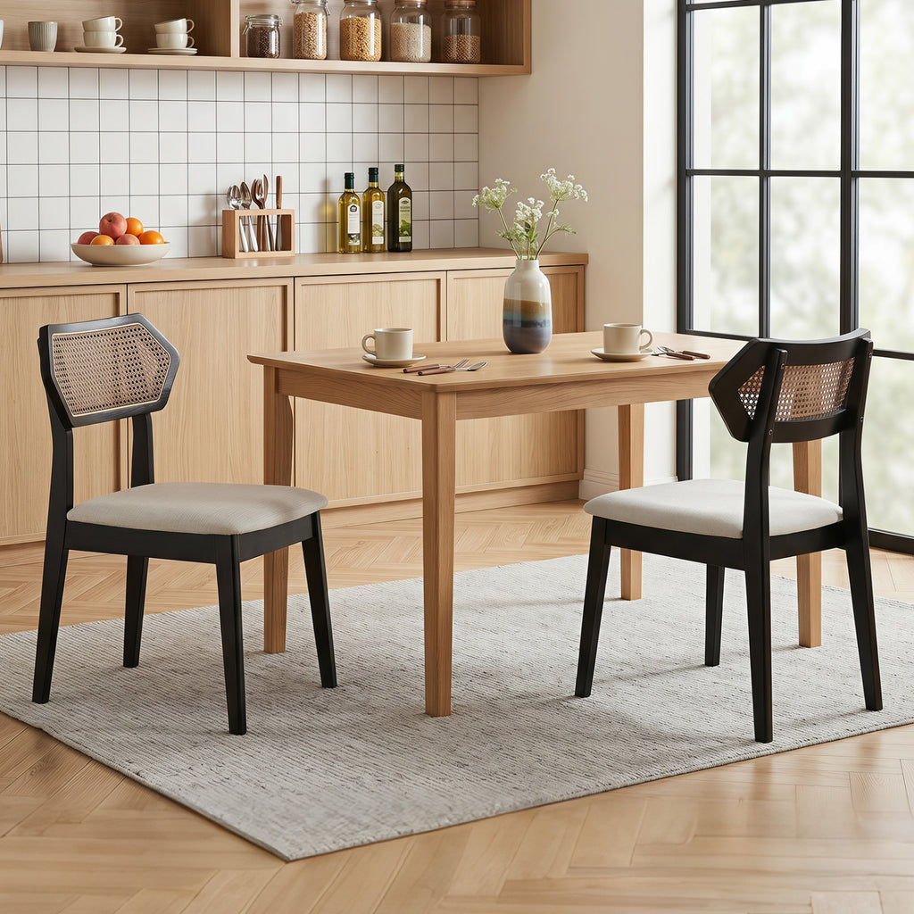 Mid-Century Rattan Dining Chairs Set of 4 - Black