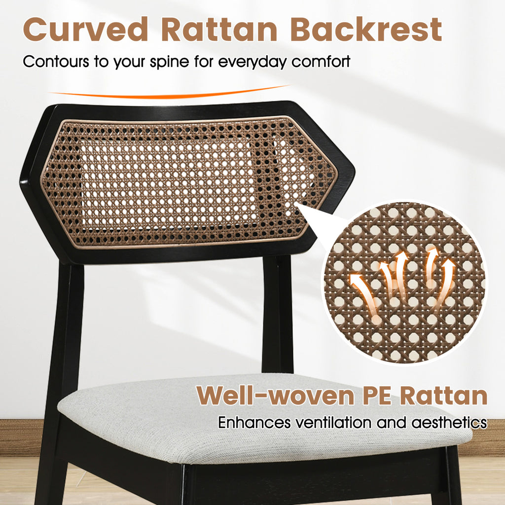 Mid-Century Rattan Dining Chairs Set of 4 - Black