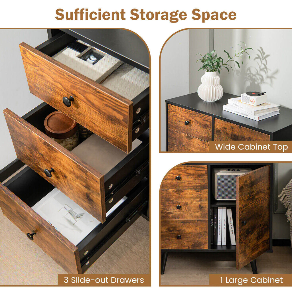 Mid-Century Wood Storage Cabinet with 3 Drawers & Door