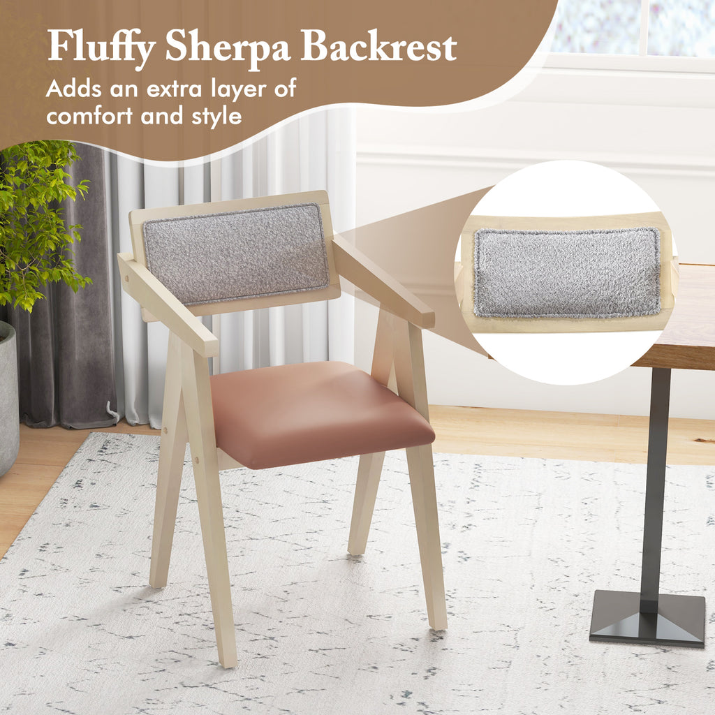 Mid Century Wooden Accent Chairs Set of 2 - Beige Sherpa