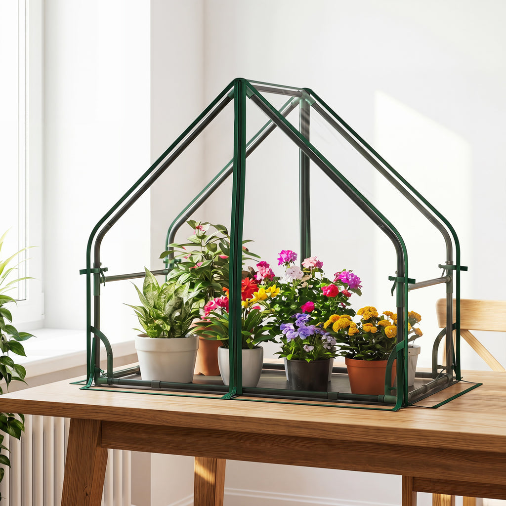 Mini Green House Metal Frame with Waterproof Bottom Mat and Wind Ropes