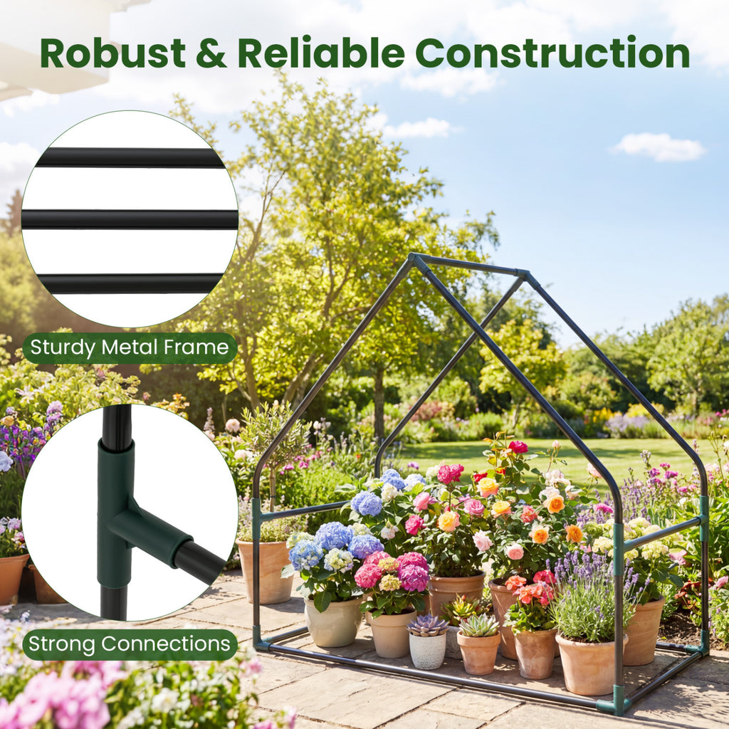Mini Green House Metal Frame with Waterproof Bottom Mat and Wind Ropes