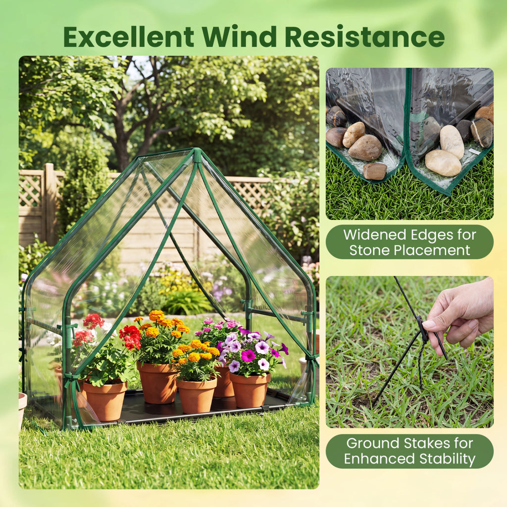 Mini Green House Metal Frame with Waterproof Bottom Mat and Wind Ropes